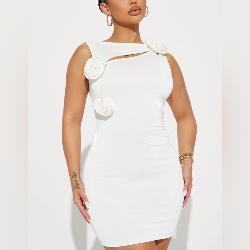 Faux Leather Mini Dress - White